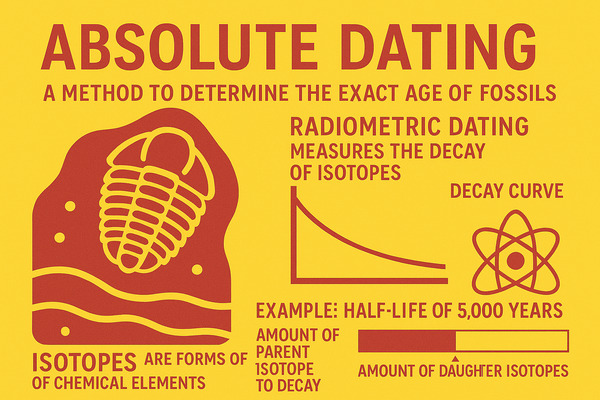 Absolute fossil dating done by measuring radioactive decay.